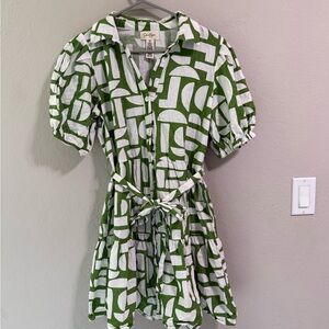 Jessica Simpson Green & White Belted Shirt Dress – Size M
